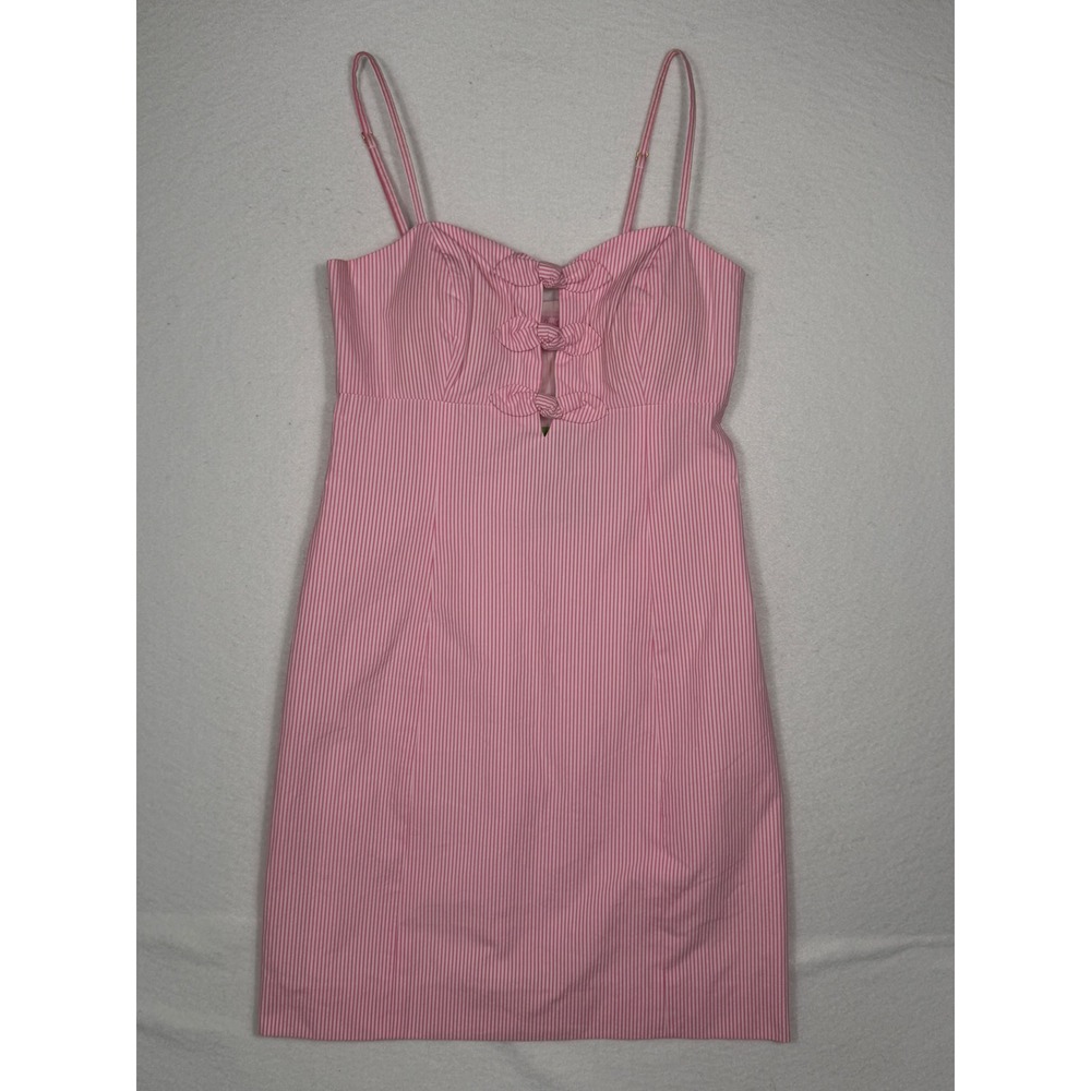 Lilly Pulitzer Petra Dress Womens 2 PB Pink Seersucker Stripe Bow Front Mini NEW - Picture 2 of 11